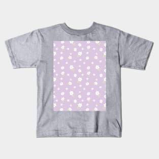 DITSY PRAIRIE VINTAGE RETRO FLORALS AND FLOWERS LILAC WHITE GREEN Kids T-Shirt